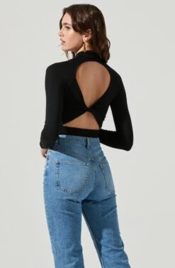 Prue Long Sleeve Back Twist Bodysuit -Dresses Sales Store AT16474 BLACK 4