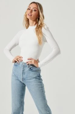 Prue Long Sleeve Back Twist Bodysuit -Dresses Sales Store AT16474 WHITE 2