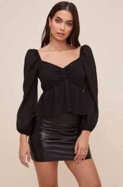 Long Sleeve Sweetheart Top -Dresses Sales Store AT16487 BLACK 3