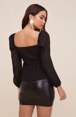 Long Sleeve Sweetheart Top -Dresses Sales Store AT16487 BLACK 5