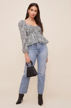 Long Sleeve Sweetheart Top -Dresses Sales Store AT16487 GREENFLORAL 1