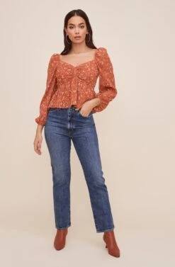 Long Sleeve Sweetheart Top -Dresses Sales Store AT16487 RUSTMULTIFLORAL 1