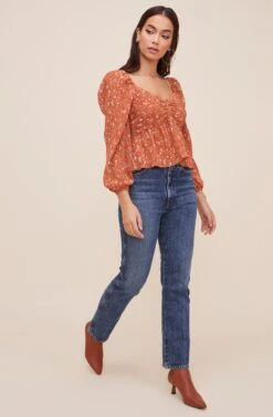 Long Sleeve Sweetheart Top -Dresses Sales Store AT16487 RUSTMULTIFLORAL 2