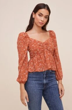 Long Sleeve Sweetheart Top -Dresses Sales Store AT16487 RUSTMULTIFLORAL 4