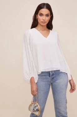 Volume Sleeve V Neck Top