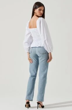 Long Bubble Sleeve Smocked Top -Dresses Sales Store AT16687L WHITE 3