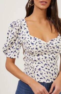 Short Sleeve Sweetheart Neck Top -Dresses Sales Store AT16707 CREAM BLUEDITSY 3