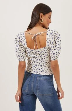 Short Sleeve Sweetheart Neck Top -Dresses Sales Store AT16707 CREAM BLUEDITSY 6