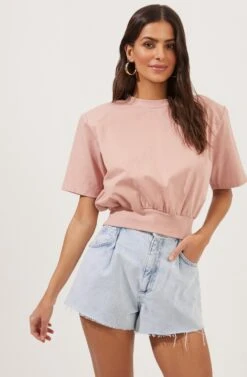 Volume Shoulder Short Sleeve Crop Tee