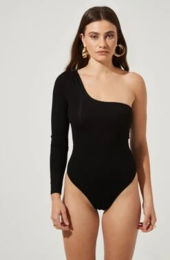 Twist Back One Sleeve Bodysuit -Dresses Sales Store AT16750 BLACK 5