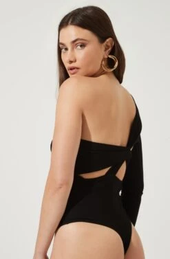 Twist Back One Sleeve Bodysuit -Dresses Sales Store AT16750 BLACK 6