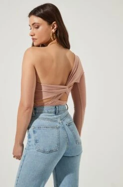 Twist Back One Sleeve Bodysuit -Dresses Sales Store AT16750 BLUSH 4
