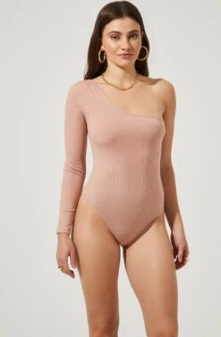 Twist Back One Sleeve Bodysuit -Dresses Sales Store AT16750 BLUSH 5