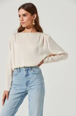 Pleated Shoulder Long Sleeve Top