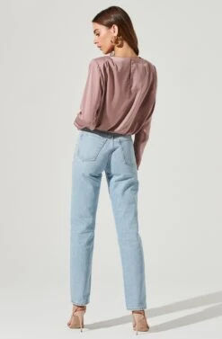 Pleated Shoulder Long Sleeve Top -Dresses Sales Store AT16811B MAUVE 1948