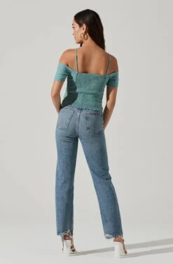 Ruched Off Shoulder Top -Dresses Sales Store AT16814B DARKSAGE 0495