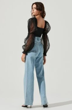 Organza Sleeve Bodysuit -Dresses Sales Store AT16887 BLACK 3