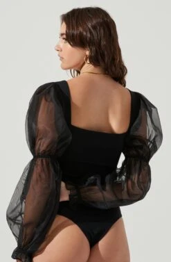 Organza Sleeve Bodysuit -Dresses Sales Store AT16887 BLACK 6