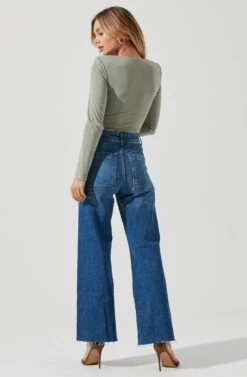 Long Sleeve Ruched Front Bodysuit -Dresses Sales Store AT16935 SAGE 3