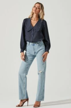 Long Sleeve Oversize Collar Shirt -Dresses Sales Store AT16953 NAVYPLAID 3