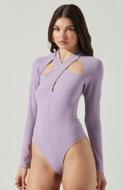 Long Sleeve Cutout Bodysuit -Dresses Sales Store AT16961 PURPLE 8
