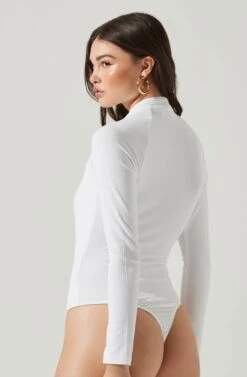 Long Sleeve Cutout Bodysuit -Dresses Sales Store AT16961 WHITE 8