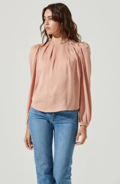 Puff Shoulder Long Sleeve Top -Dresses Sales Store AT16964 BLUSH 2