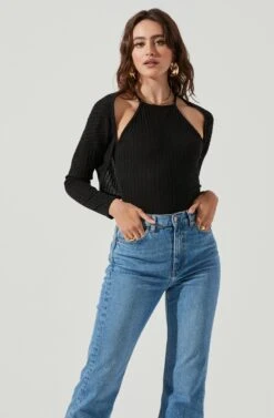 Cropped Shrug Halter Cami Set -Dresses Sales Store AT16965 BLACK 1