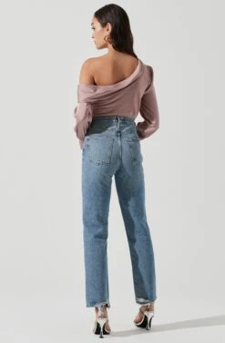 Asymmetrical One Shoulder Long Sleeve Top -Dresses Sales Store AT17044 BLUSH 0867