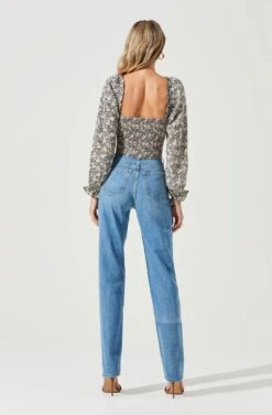 Long Sleeve Sweetheart Neck Top -Dresses Sales Store AT17072B BROWNPEACHFLORAL 7