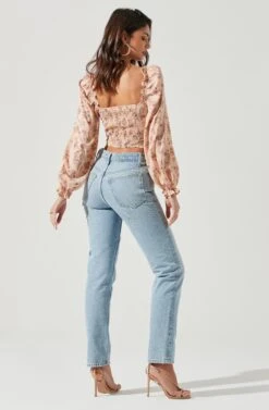 Long Sleeve Sweetheart Neck Top -Dresses Sales Store AT17072B PINKMULTIFLORAL 0273