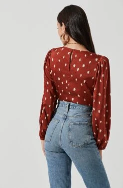 Key Hole Cutout Long Sleeve Top -Dresses Sales Store AT17111 RUSTMULTI 0205