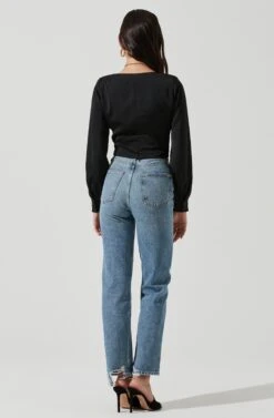 Long Sleeve Square Neck Top -Dresses Sales Store AT17119 BLACK 1278