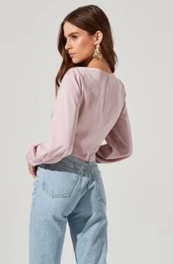 Long Sleeve Square Neck Top -Dresses Sales Store AT17119 LILAC 1740