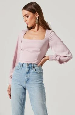 Long Sleeve Square Neck Top -Dresses Sales Store AT17119 LILAC 1749