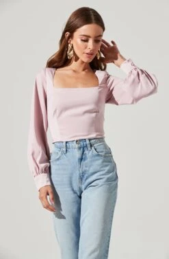 Long Sleeve Square Neck Top -Dresses Sales Store AT17119 LILAC 1752