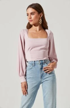 Long Sleeve Square Neck Top -Dresses Sales Store AT17119 LILAC 1754