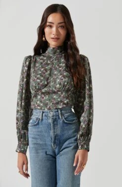 Mock Neck Tie Long Sleeve Top -Dresses Sales Store AT17130 SAGEMULTI 0016