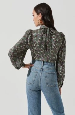 Mock Neck Tie Long Sleeve Top -Dresses Sales Store AT17130 SAGEMULTI 0029