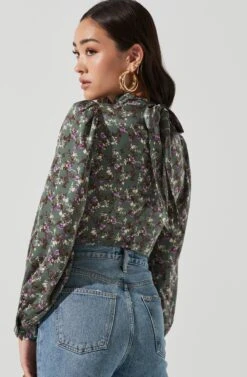 Mock Neck Tie Long Sleeve Top -Dresses Sales Store AT17130 SAGEMULTI 0031