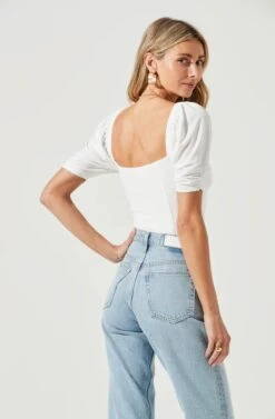 Half Sleeve Sweetheart Neck Bodysuit -Dresses Sales Store AT17177 WHITE 4 fcb992fc 291e 4966 818a 2e697d0db6f5