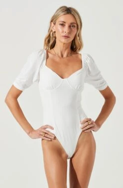 Half Sleeve Sweetheart Neck Bodysuit -Dresses Sales Store AT17177 WHITE 5 ae62b483 73d2 436e 9d69 188599b1658c