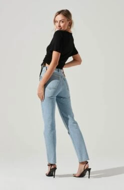 Cinched Side Crop Tee -Dresses Sales Store AT17186 BLACK 1506