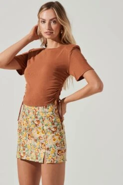 Cinched Side Crop Tee -Dresses Sales Store AT17186 TAN 1109