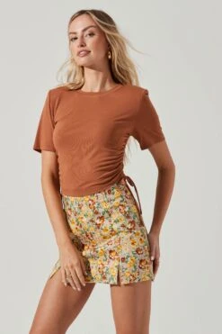 Cinched Side Crop Tee -Dresses Sales Store AT17186 TAN 1111