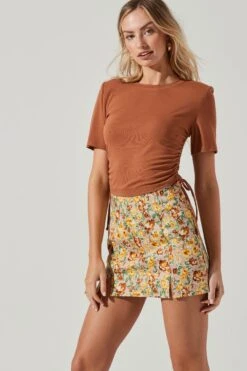 Cinched Side Crop Tee -Dresses Sales Store AT17186 TAN 1112