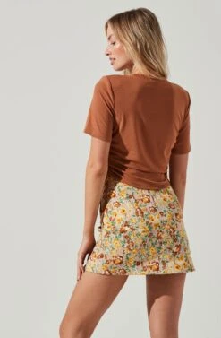 Cinched Side Crop Tee -Dresses Sales Store AT17186 TAN 1127