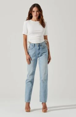 Cinched Side Crop Tee -Dresses Sales Store AT17186 WHITE 1