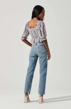 Half Sleeve Floral Back Cutout Top -Dresses Sales Store AT17198 BLUEPURPLEDITSY 0540 24866dbb 823e 4899 a6ae fcd66de2c49c