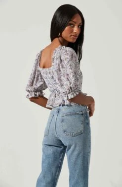 Half Sleeve Floral Back Cutout Top -Dresses Sales Store AT17198 BLUEPURPLEDITSY 0542 97bcc3e5 4bf9 4685 a73a 2548802caac8